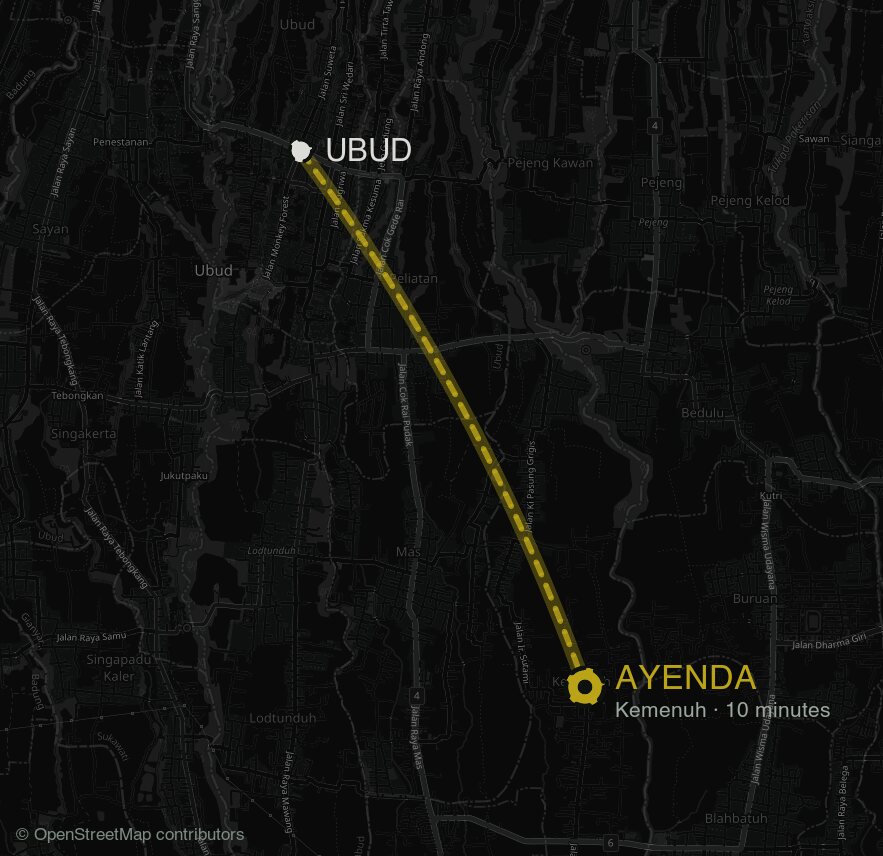 Map showing Ayenda Fitness in Kemenuh, about ten minutes south-east of Ubud centre in Bali